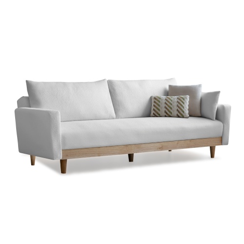 Sofa rozkładana Beathris, biała, boucle