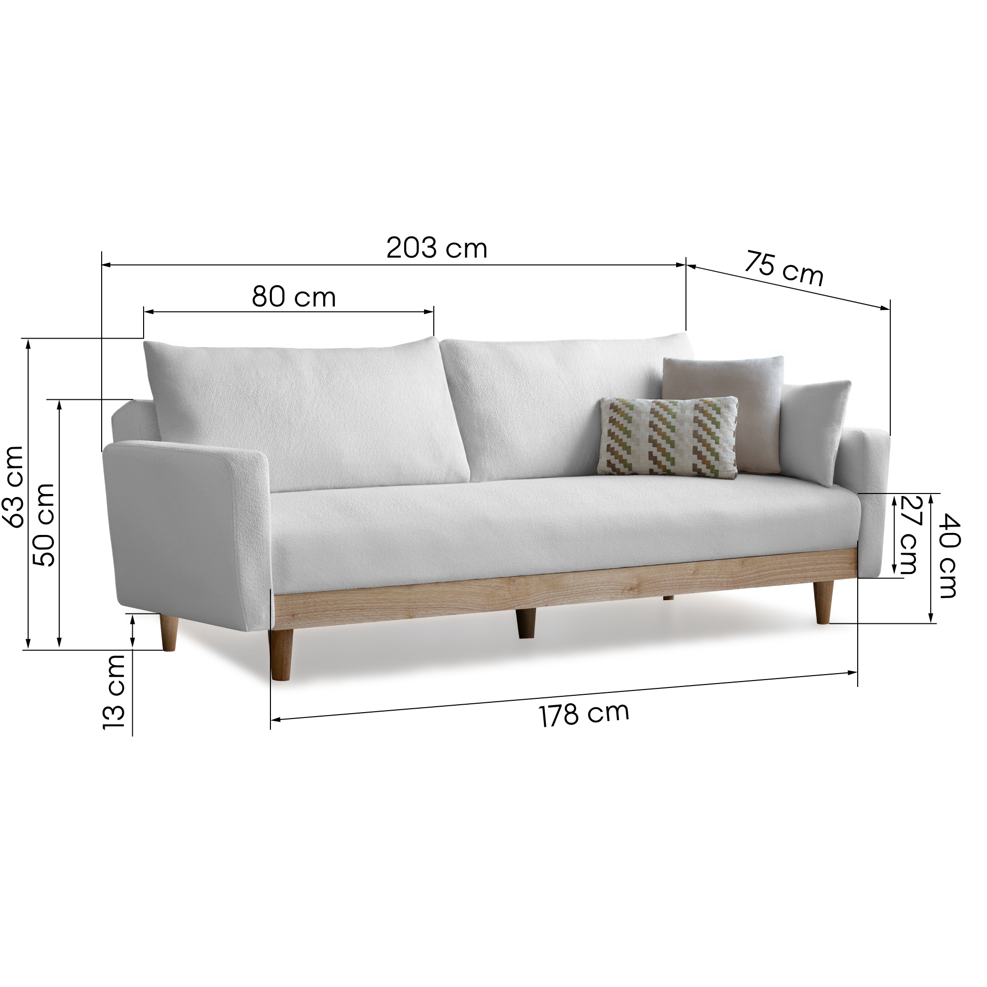 Sofa rozkładana Beathris, biała, boucle