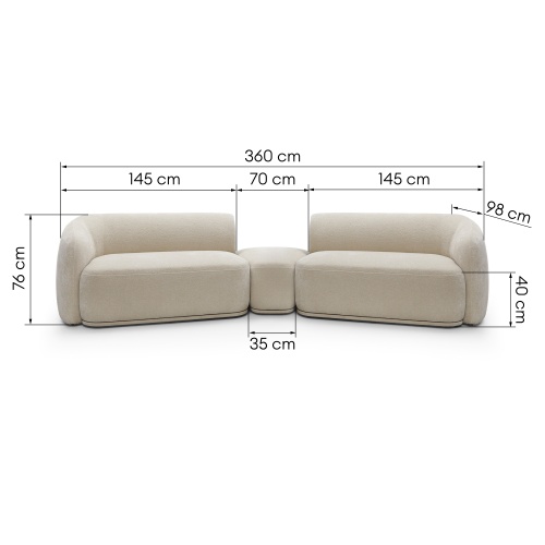 Sofa modułowa z pufem Nami, obłe kształty