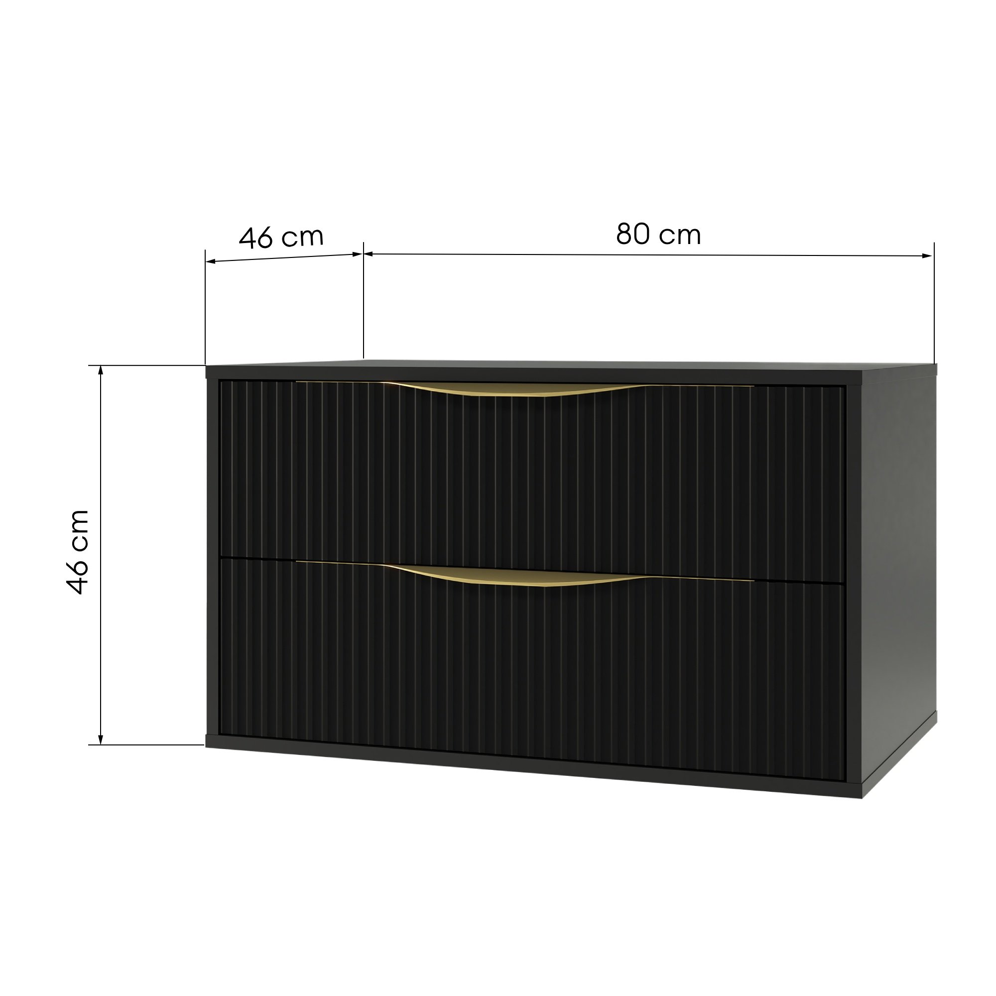 Szafka pod umywalkę nablatową Avila 2.0, 80 cm, ryflowana, złote uchwyty, czarna