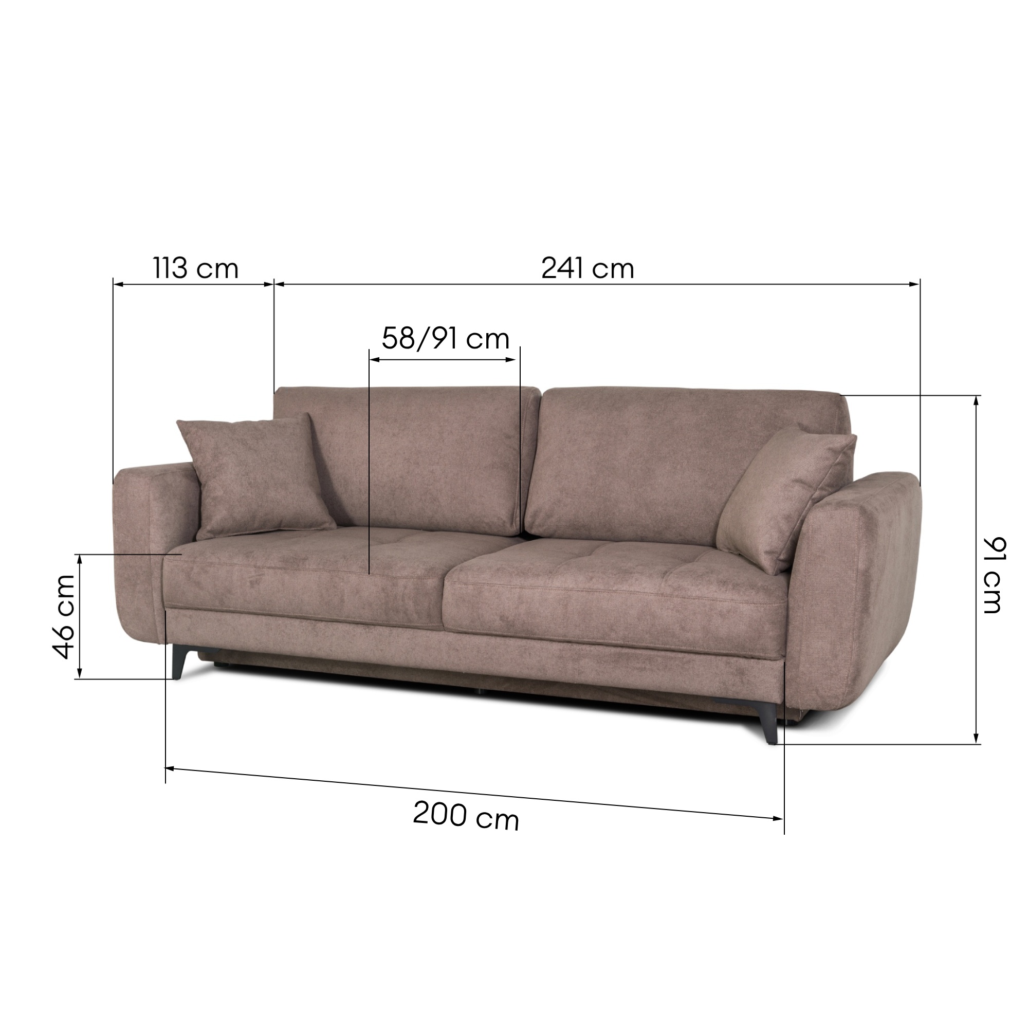 Sofa rozkładana Mega z pojemnikiem, brązowa, welur