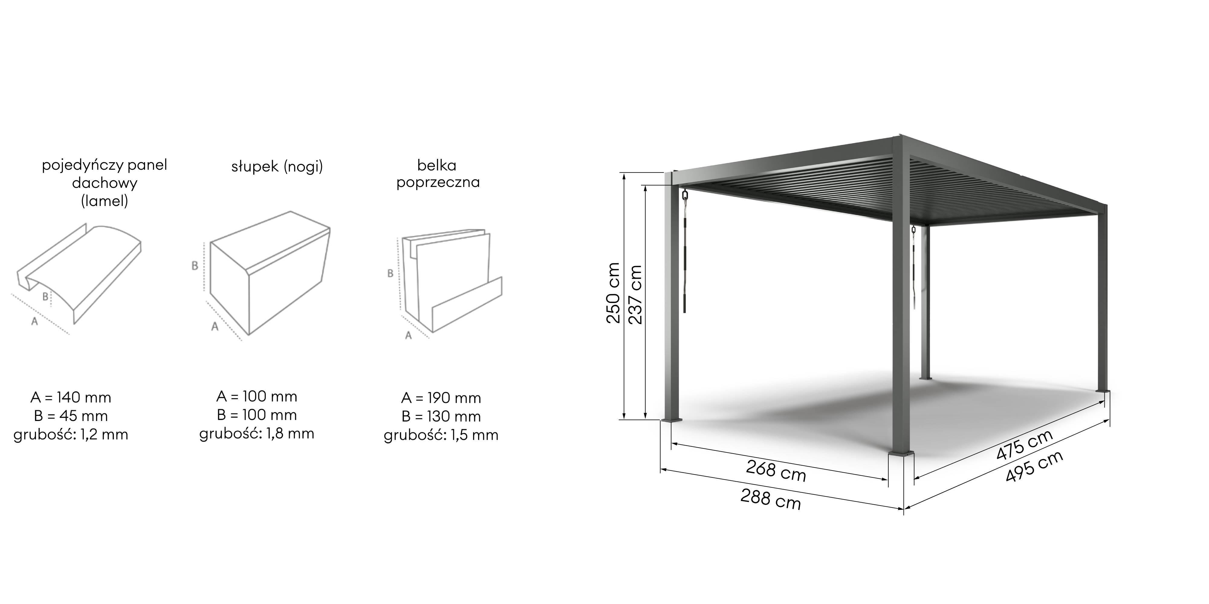 Wolnostojąca pergola ogrodowa Antilla z aluminium, 5x3 m, bioklimatyczna, ruchome lamele, antracytowa