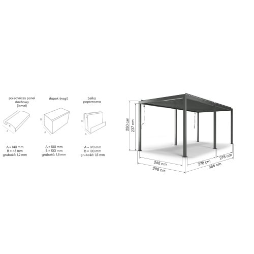 Wolnostojąca pergola ogrodowa Antilla z aluminium, 6x3 m, bioklimatyczna, ruchome lamele, antracytowa/> </span> </details><hr class=