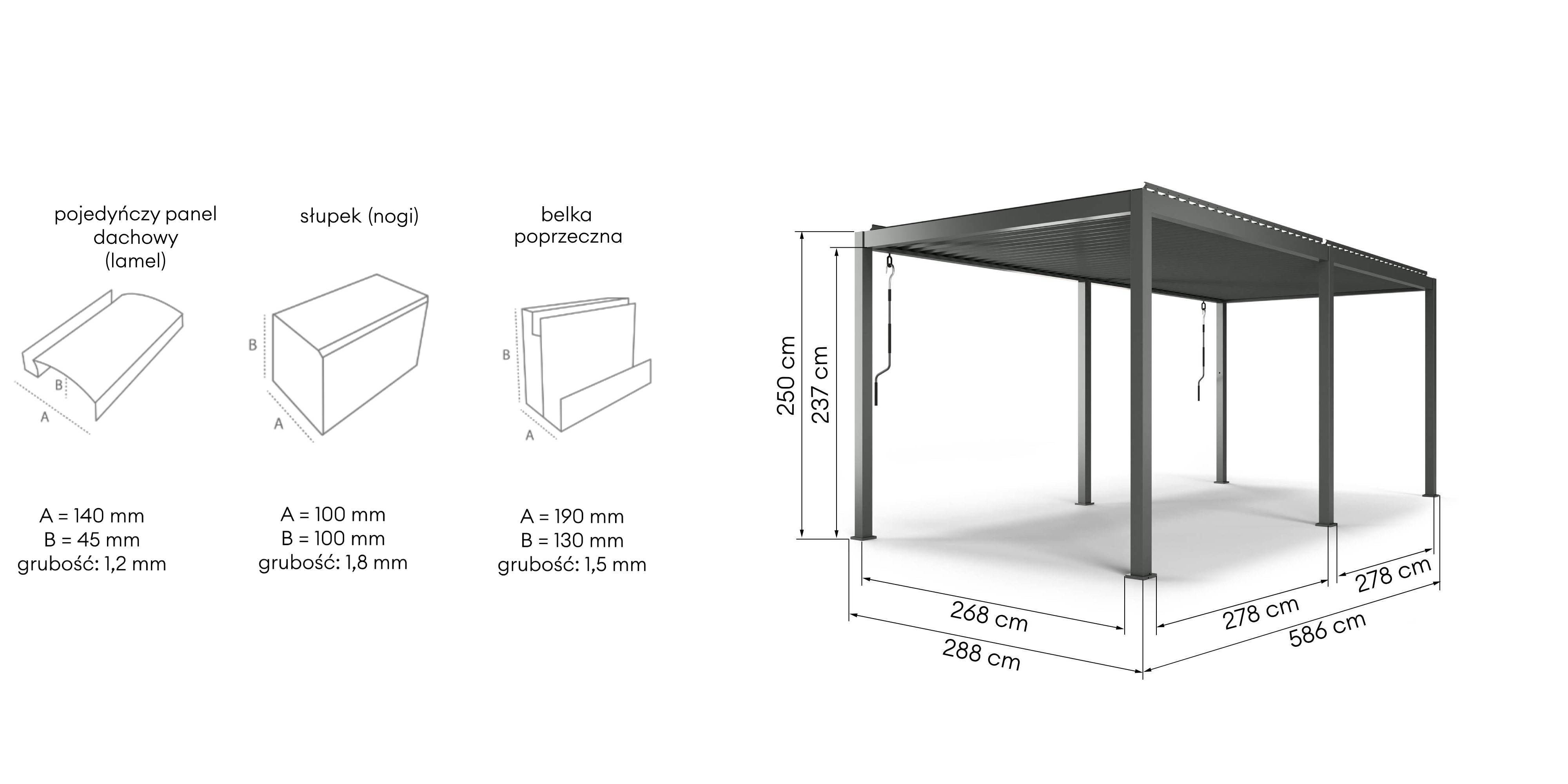 Wolnostojąca pergola ogrodowa Antilla z aluminium, 6x3 m, bioklimatyczna, ruchome lamele, antracytowa