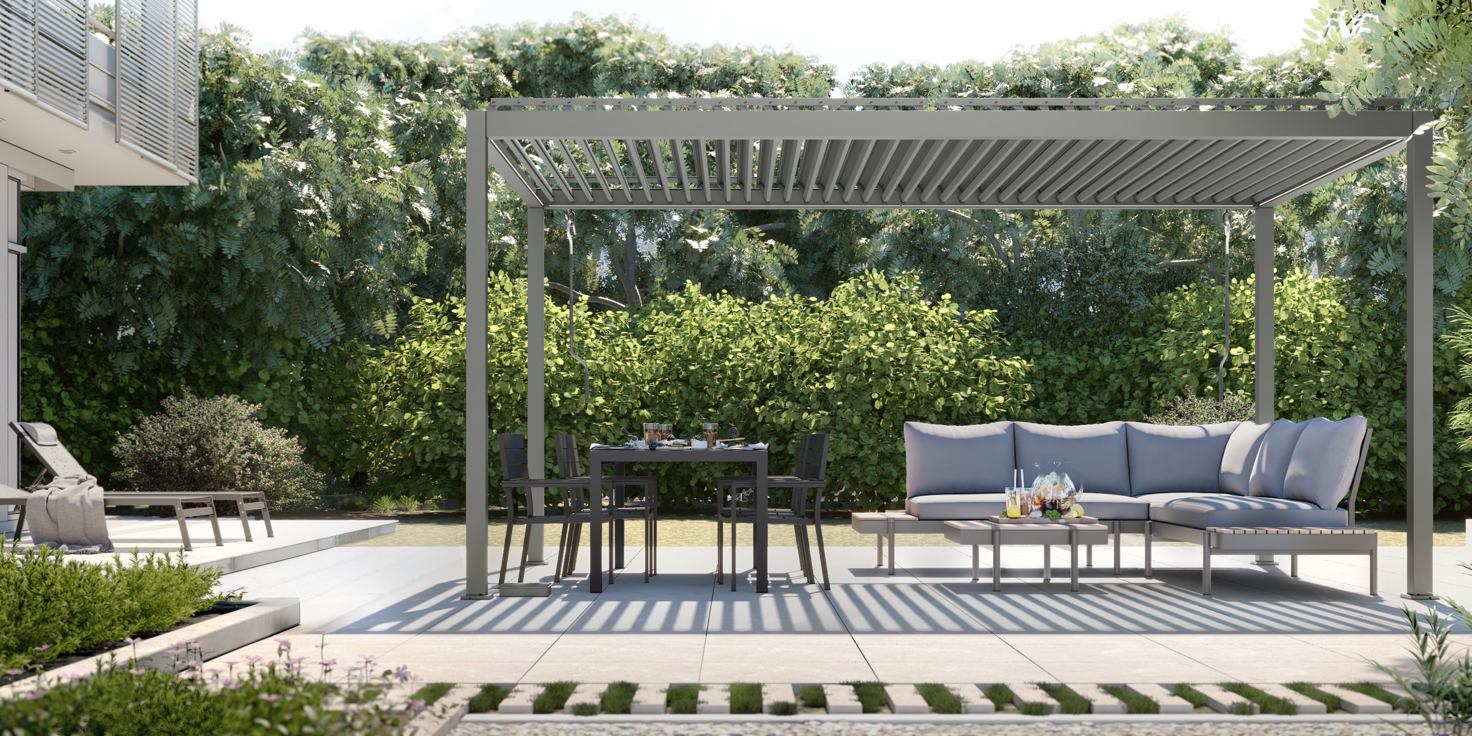 Wolnostojąca pergola ogrodowa Antilla z aluminium, 5x3 m, bioklimatyczna, ruchome lamele, antracytowa