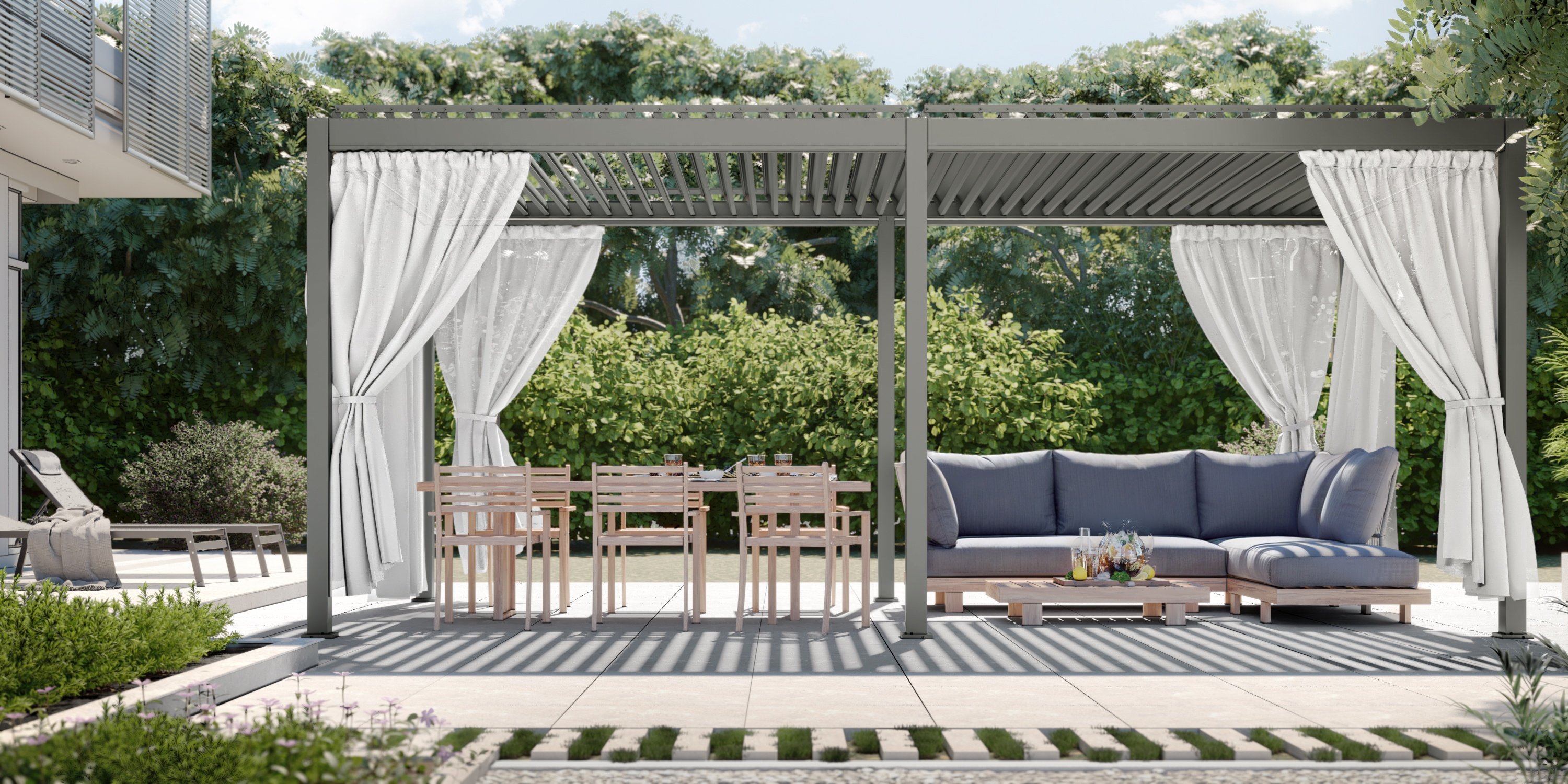 Wolnostojąca pergola ogrodowa Antilla z aluminium, 6x3 m, bioklimatyczna, ruchome lamele, antracytowa