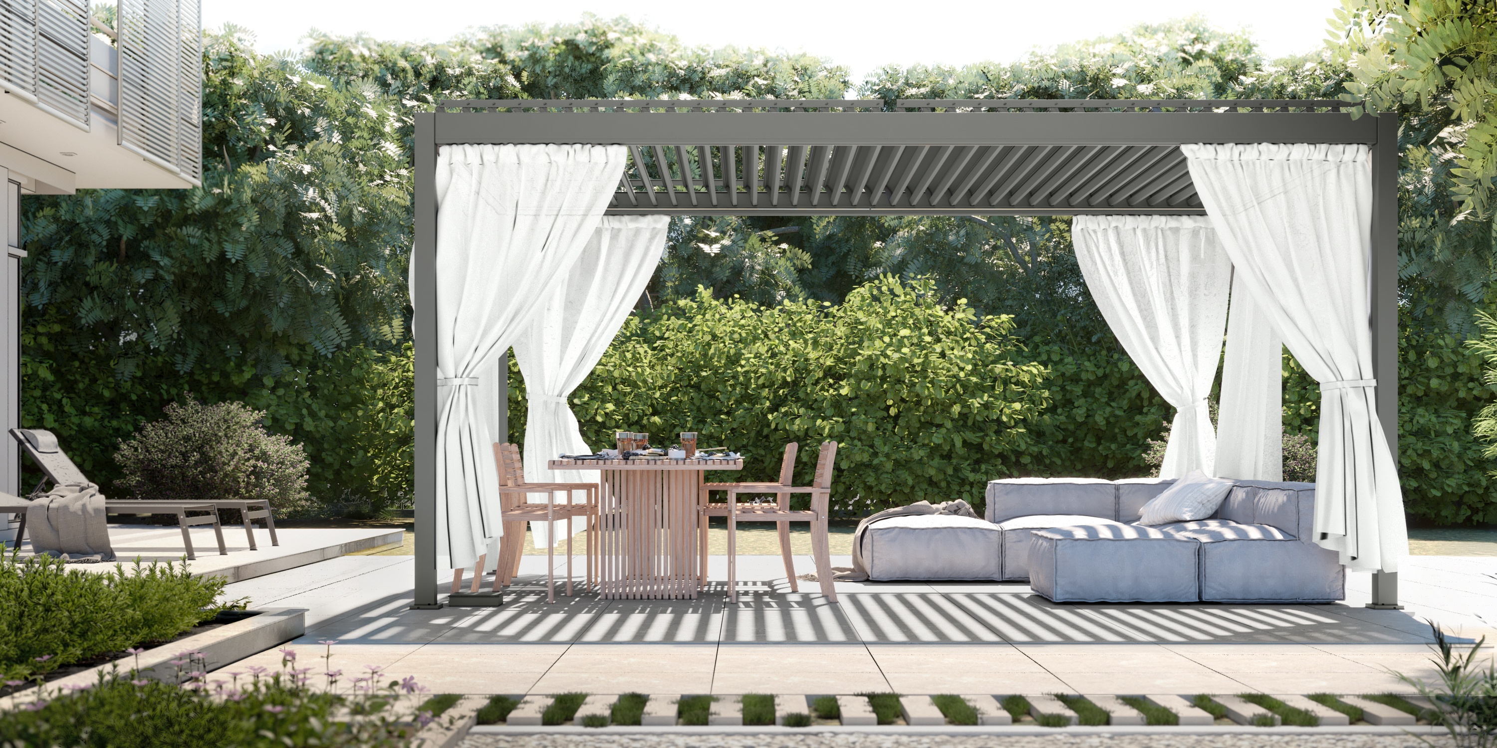 Wolnostojąca pergola ogrodowa Antilla z aluminium, 5x3 m, bioklimatyczna, ruchome lamele, antracytowa