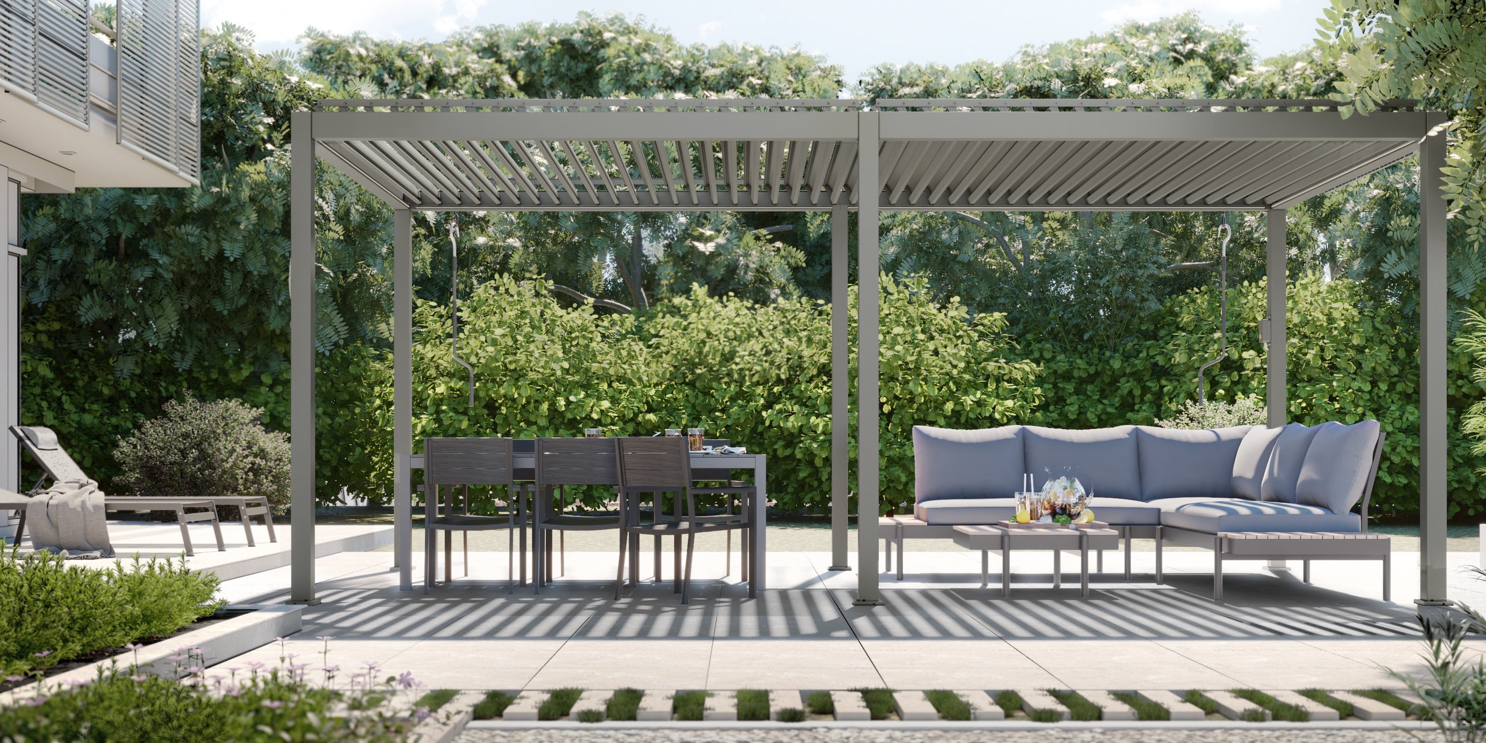 Wolnostojąca pergola ogrodowa Antilla z aluminium, 6x3 m, bioklimatyczna, ruchome lamele, antracytowa