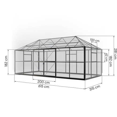 Oranżeria ogrodowa Titan Shield Gazebo X-Large 19,4 m² szkło hartowane 4 mm, aluminium, czarna