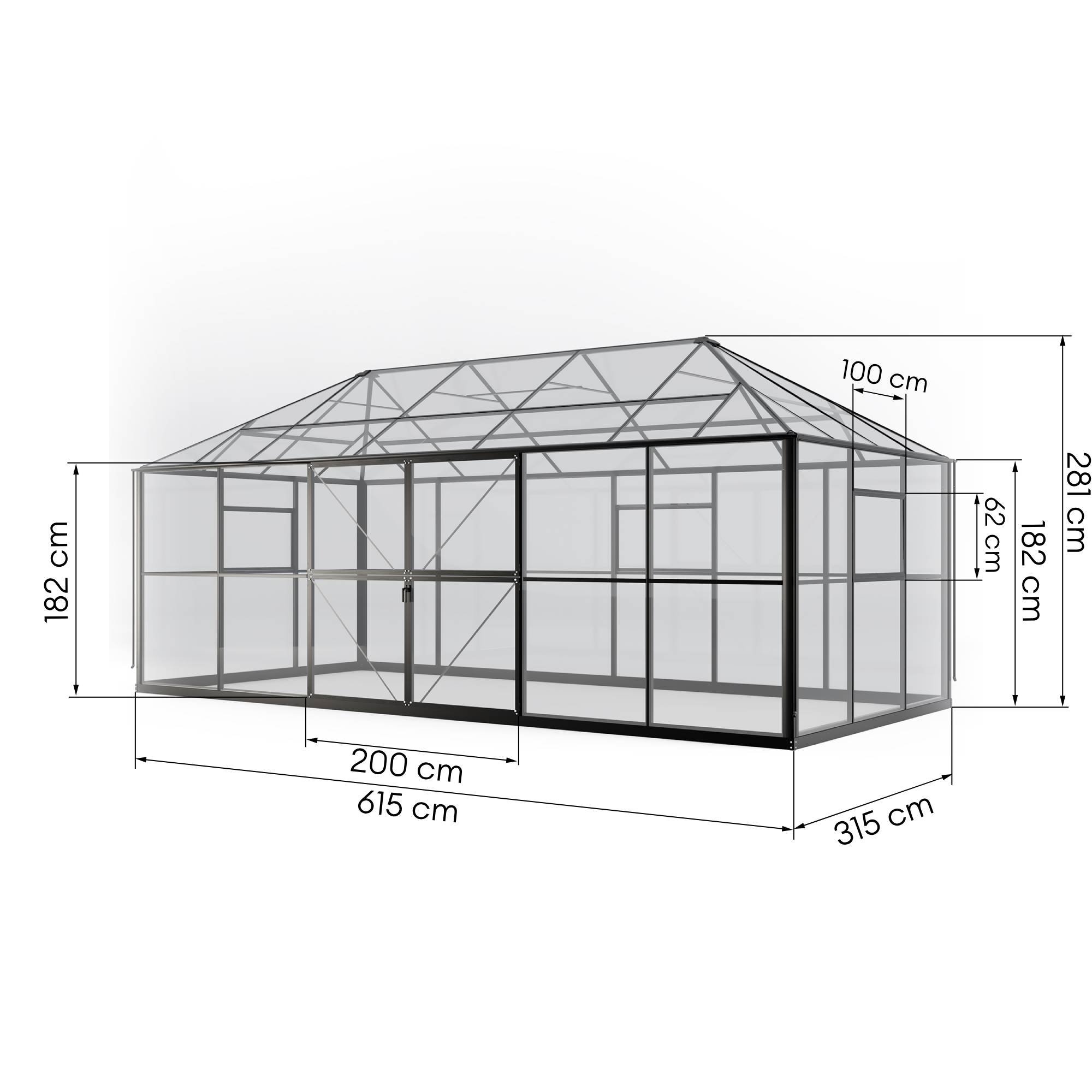 Oranżeria ogrodowa Titan Shield Gazebo X-Large 19,4 m² szkło hartowane 4 mm, aluminium, czarna