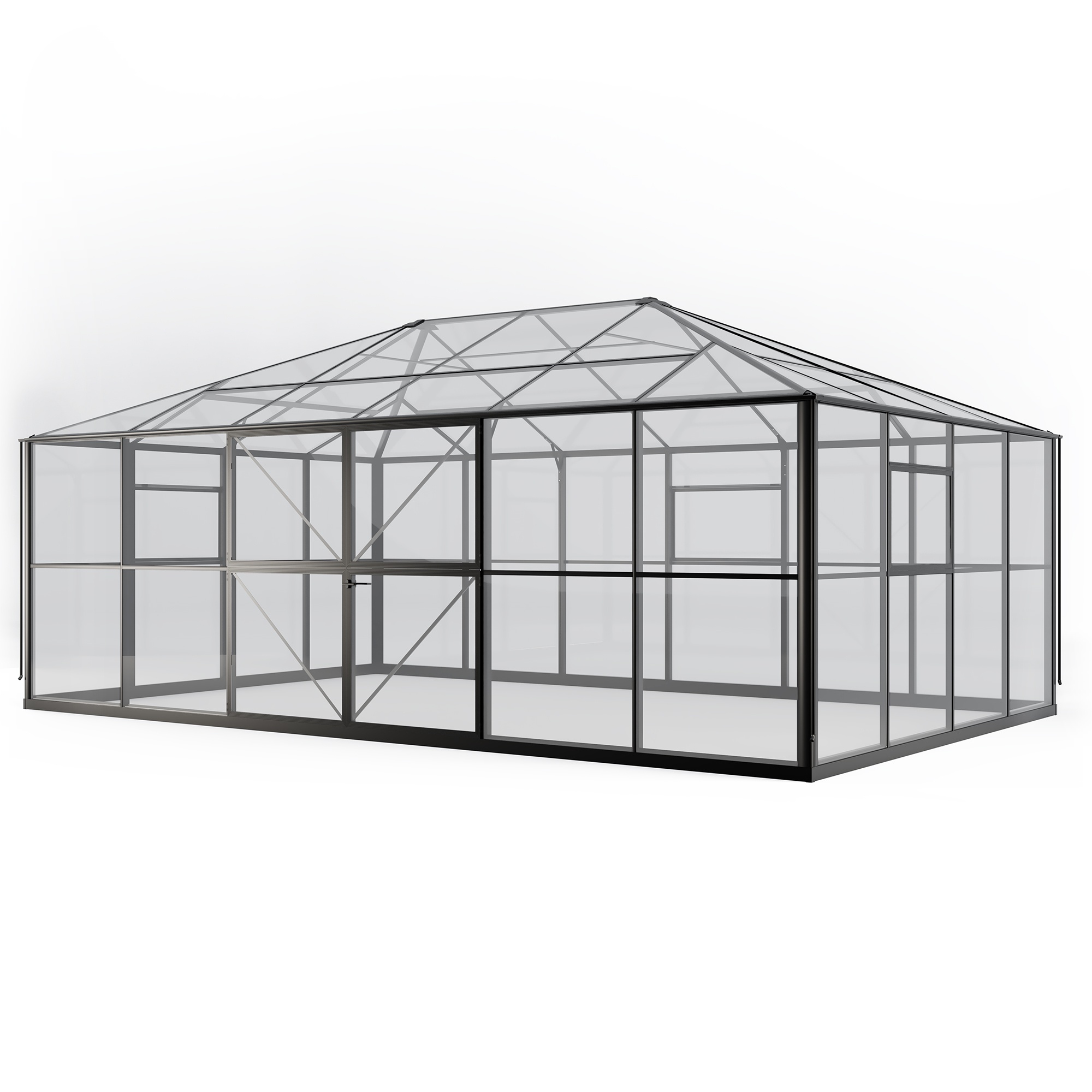 Oranżeria ogrodowa Titan Shield Gazebo XX-Large 25,5 m² szkło hartowane 4 mm, aluminium, czarna