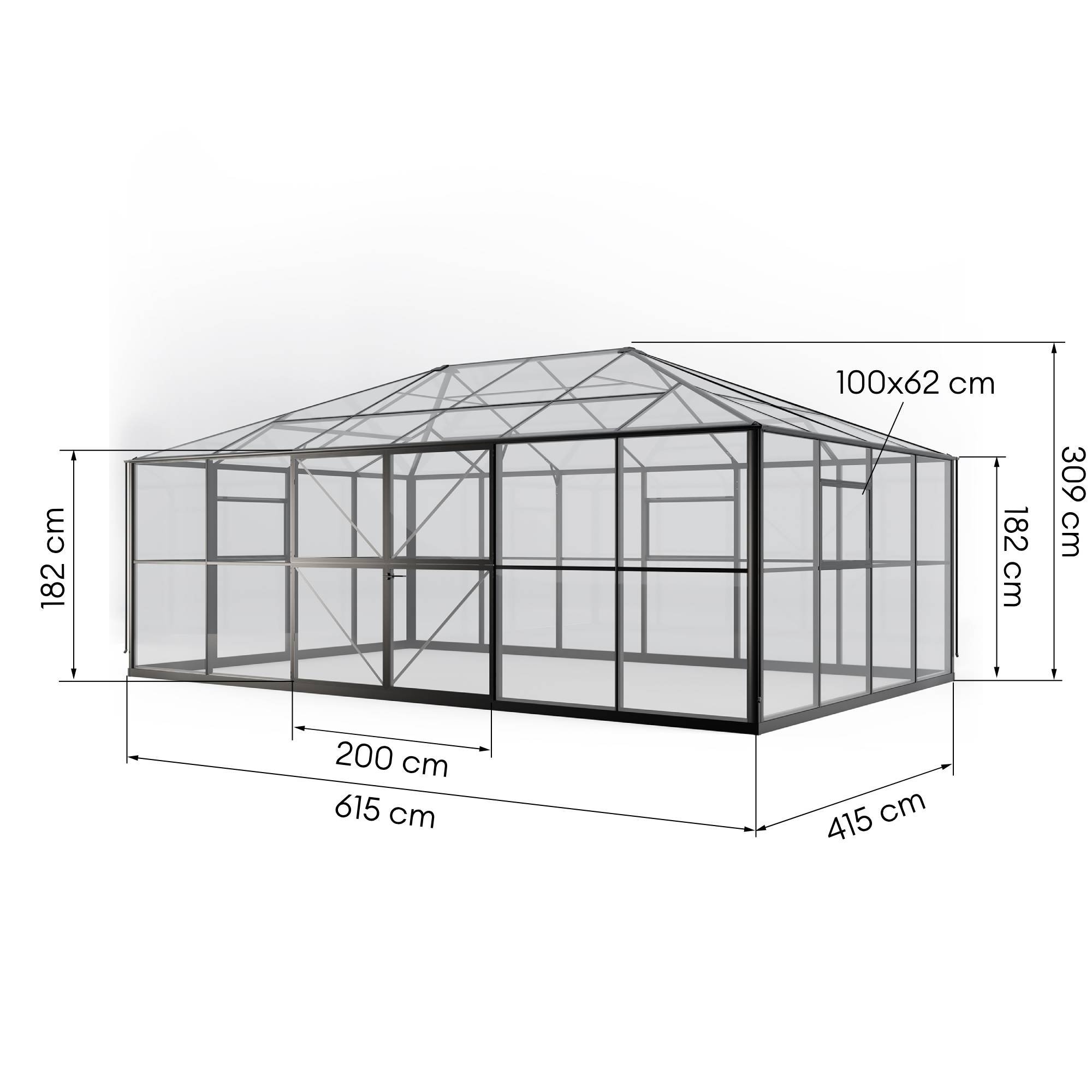 Oranżeria ogrodowa Titan Shield Gazebo XX-Large 25,5 m² szkło hartowane 4 mm, aluminium, czarna