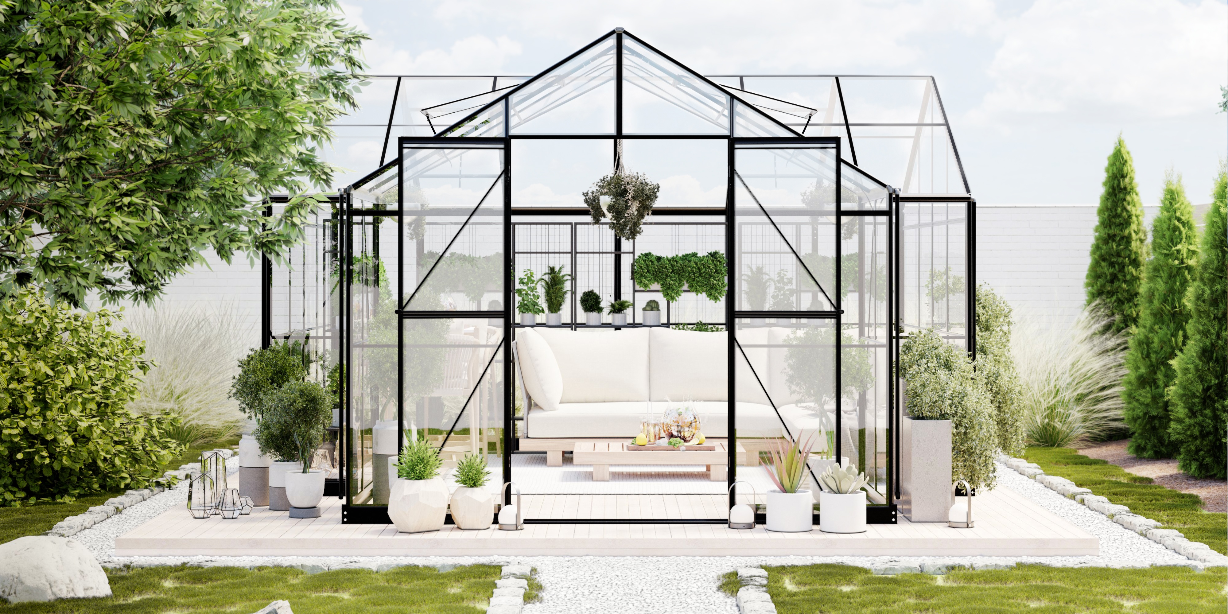 Oranżeria ogrodowa Royal Park Orangery 16,6 m² szkło hartowane 4 mm, aluminium, czarna