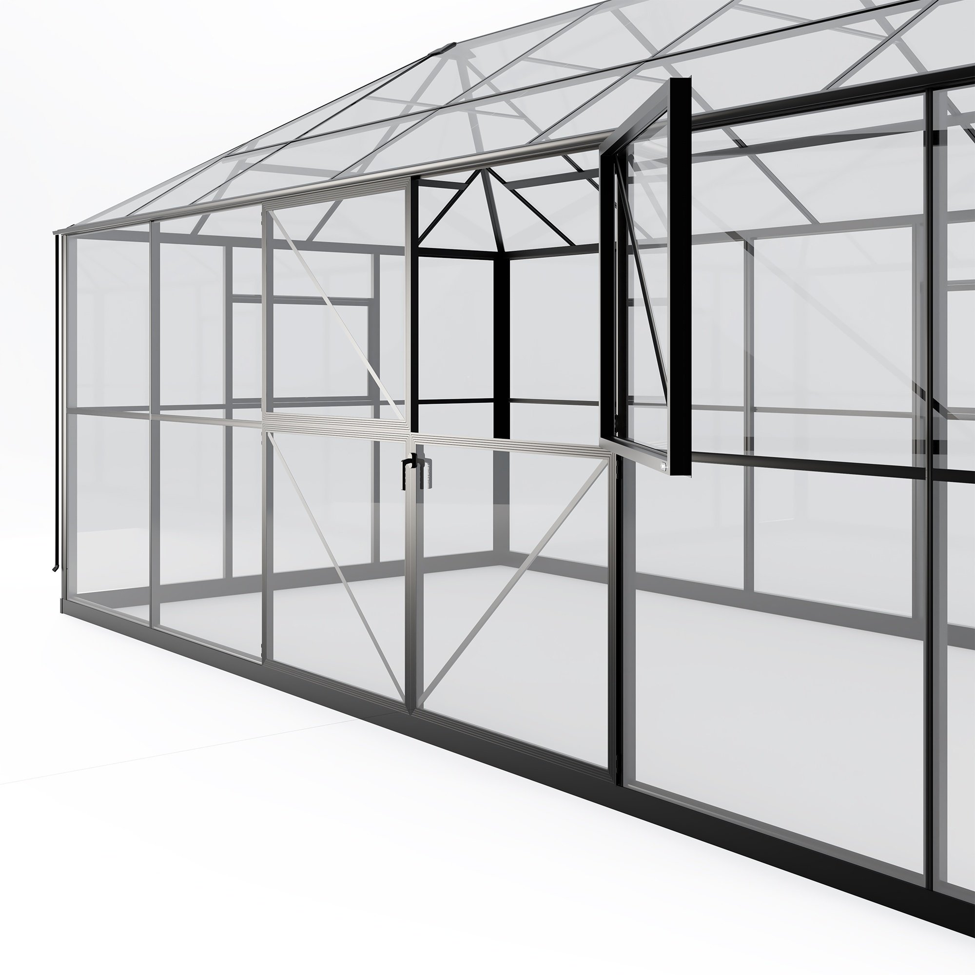 Oranżeria ogrodowa Titan Shield Gazebo X-Large 19,4 m² szkło hartowane 4 mm, aluminium, czarna