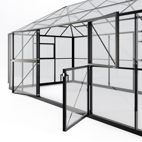 Oranżeria ogrodowa Titan Shield Gazebo X-Large 19,4 m² szkło hartowane 4 mm, aluminium, czarna