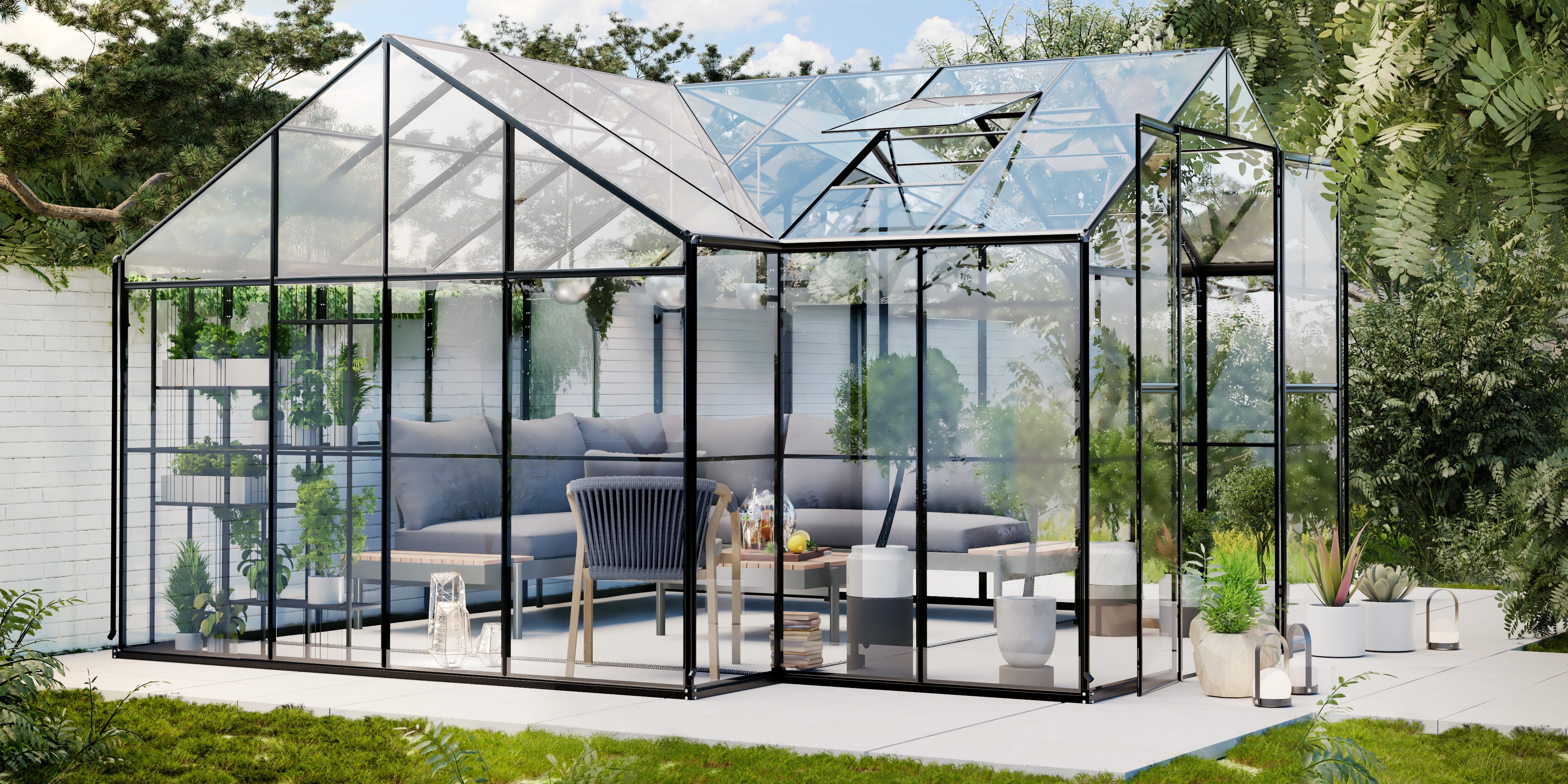 Oranżeria ogrodowa Royal Park Orangery 16,6 m² szkło hartowane 4 mm, aluminium, czarna