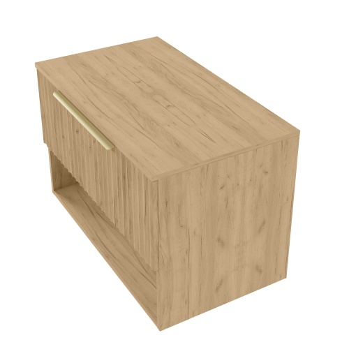 Szafka pod umywalkę nablatową Tibu 80 cm, ryflowana, złoty uchwyt, dąb craft złoty