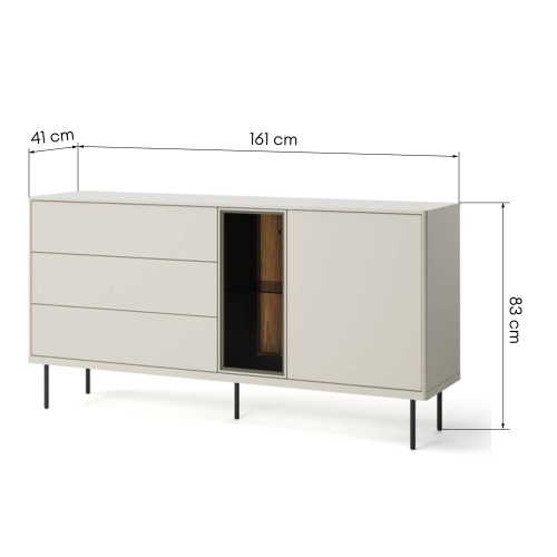 Komoda dwudrzwiowa Epiro 161 cm z szufladami i oświetleniem LED, kaszmir/dąb ciemny