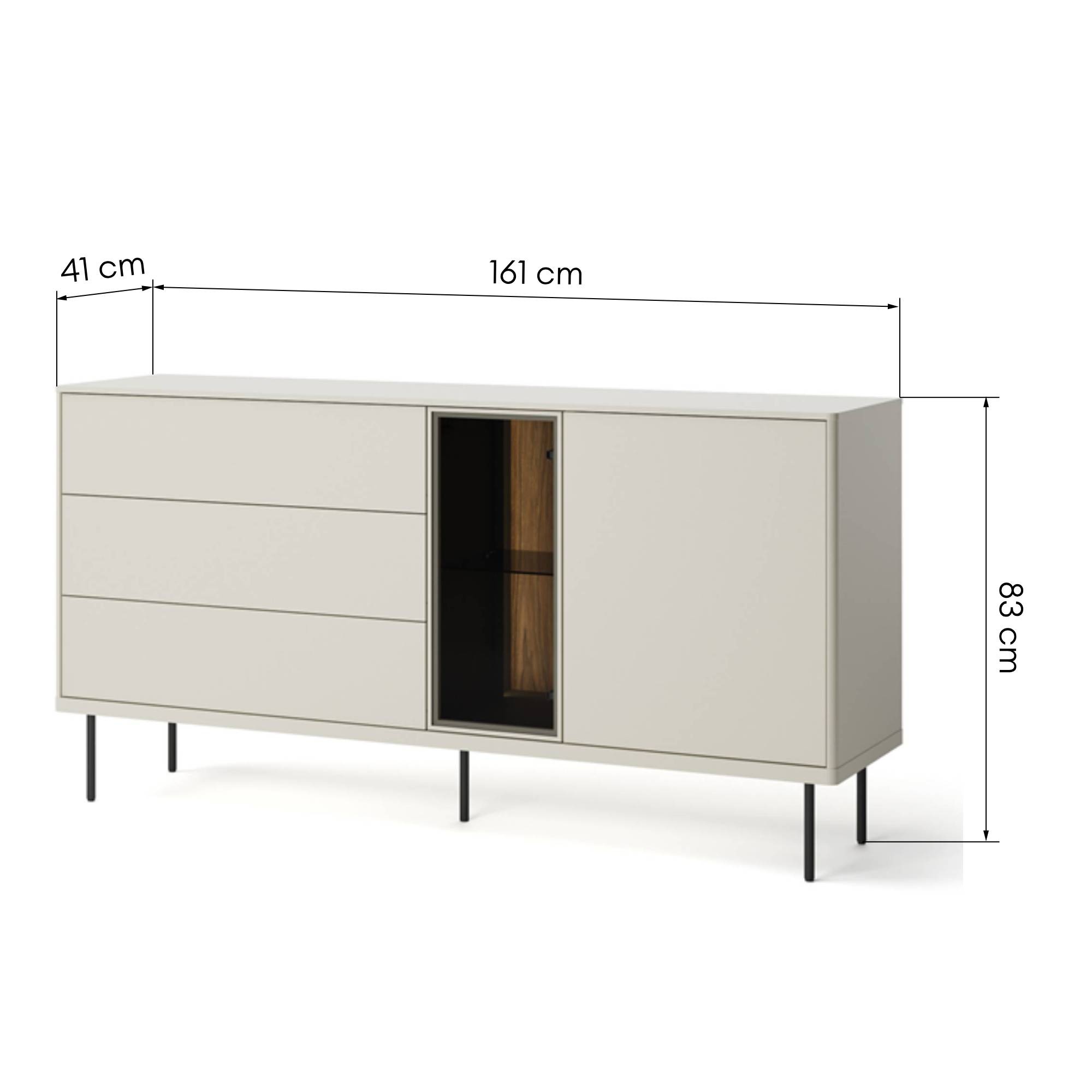 Komoda dwudrzwiowa Epiro 161 cm z szufladami i oświetleniem LED, kaszmir/dąb ciemny