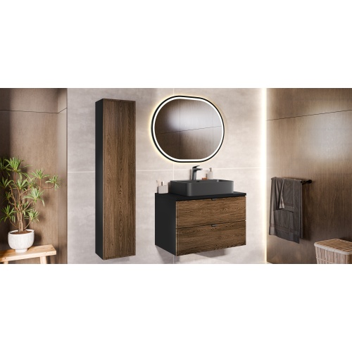 Szafka pod umywalkę Talia 80 cm, czarny mat/dąb casella, złote uchwyty