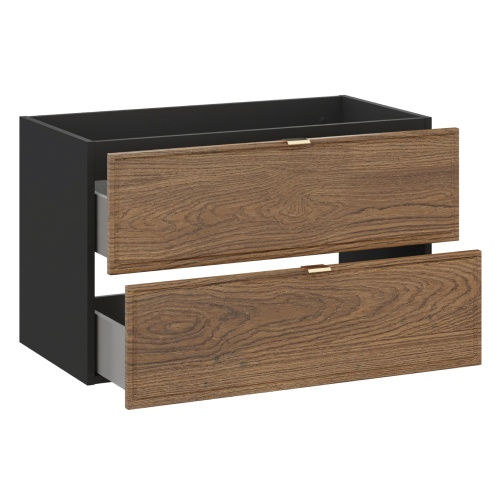 Szafka pod umywalkę Talia 80 cm, czarny mat/dąb casella, złote uchwyty