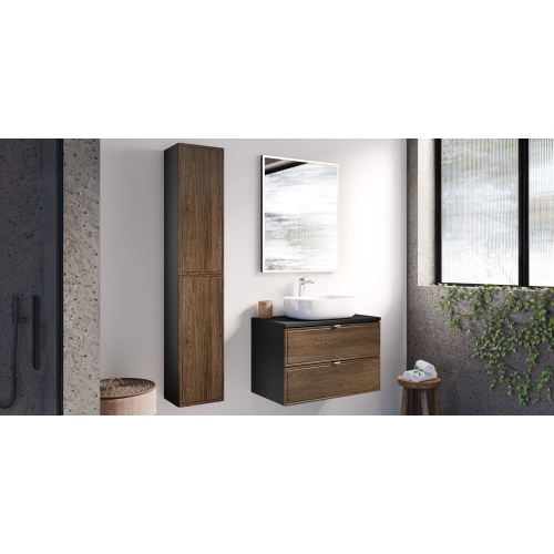 Szafka pod umywalkę Talia 80 cm, czarny mat/dąb casella, złote uchwyty