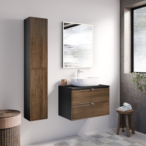 Szafka pod umywalkę z blatem Talia 80 cm, czarny mat/dąb casella