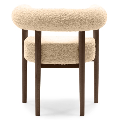 Krzesło tapicerowane Puffy, beżowe/orzech okapi, boucle, zaokrąglone
