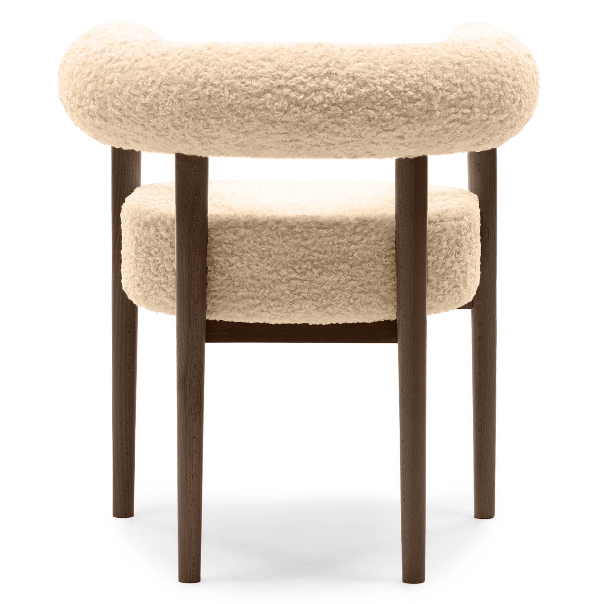 Krzesło tapicerowane Puffy, beżowe/orzech okapi, boucle, zaokrąglone