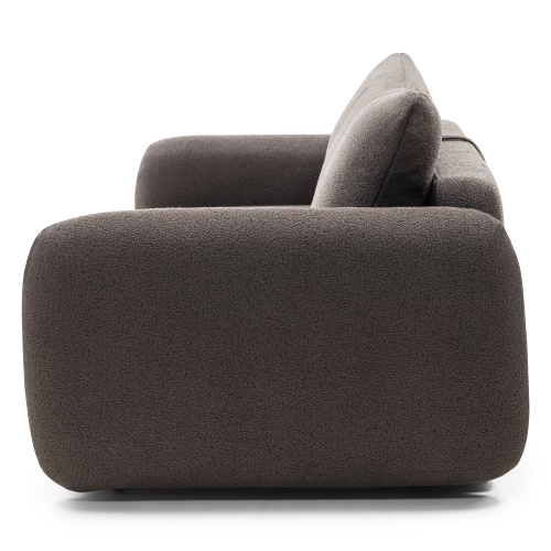 Sofa rozkładana Botse ciemnobrązowa z pojemnikiem, obłe kształty, boucle