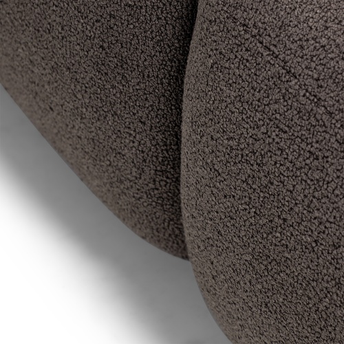 Sofa rozkładana Botse ciemnobrązowa z pojemnikiem, obłe kształty, boucle