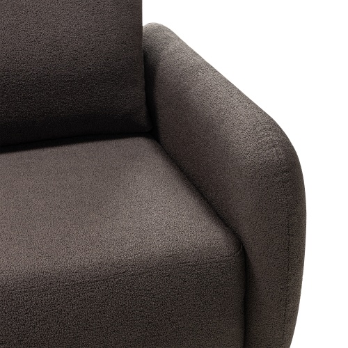 Sofa rozkładana Botse ciemnobrązowa z pojemnikiem, obłe kształty, boucle