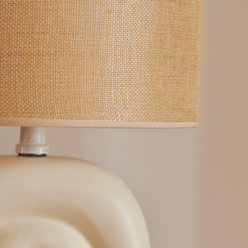 Lampa stołowa Haze, ceramiczna z lnianym abażurem, beżowa