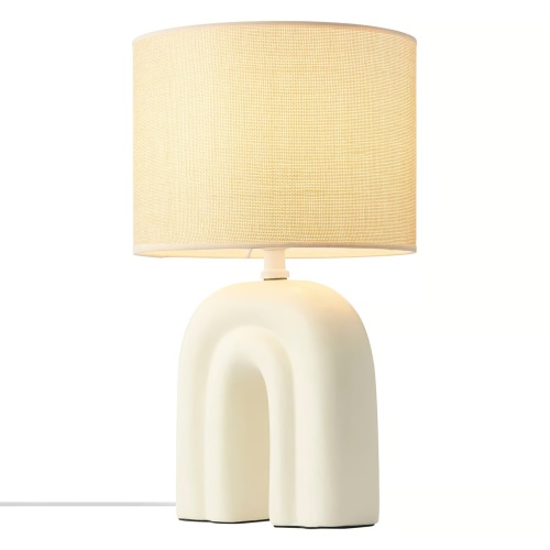 Lampa stołowa Haze, ceramiczna z lnianym abażurem, beżowa