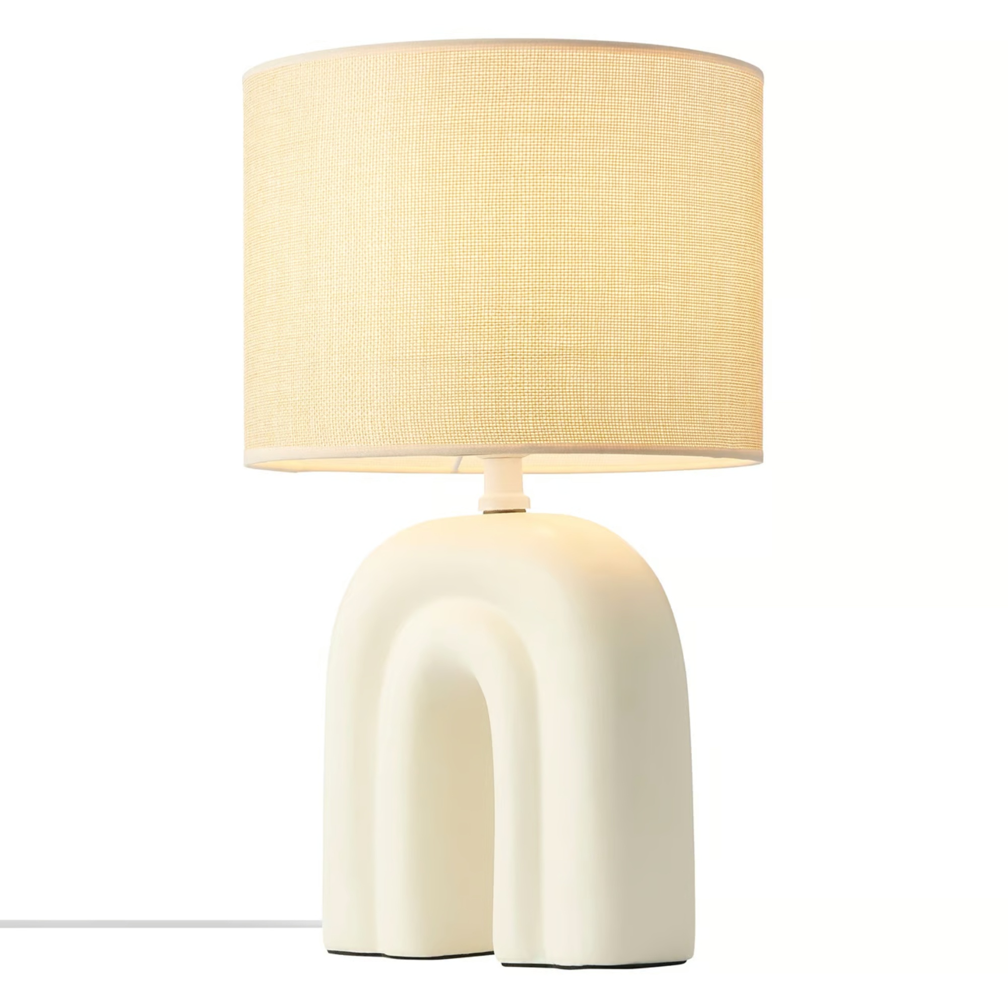 Lampa stołowa Haze, ceramiczna z lnianym abażurem, beżowa