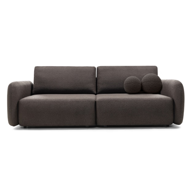 OU-1281 Sofa rozkładana Botse ciemnobrązowa z pojemnikiem, obłe kształty, boucle