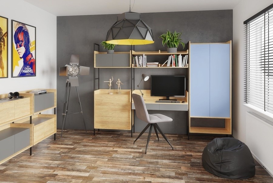 Biurko modułowe Mobius 2S hikora naturalna/szare