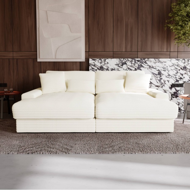 Sofa do salonu Happy, kremowa, sztruks