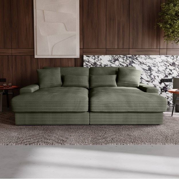 Sofa do salonu Happy, oliwkowozielona, sztruks