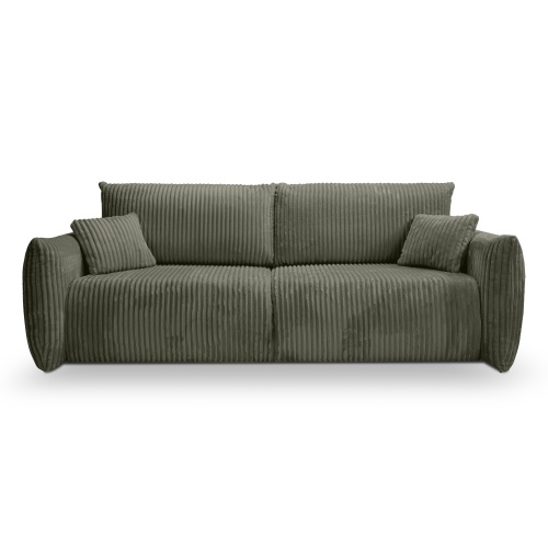 Sofa rozkładana Allora z pojemnikiem, oliwkowozielona, sztruks