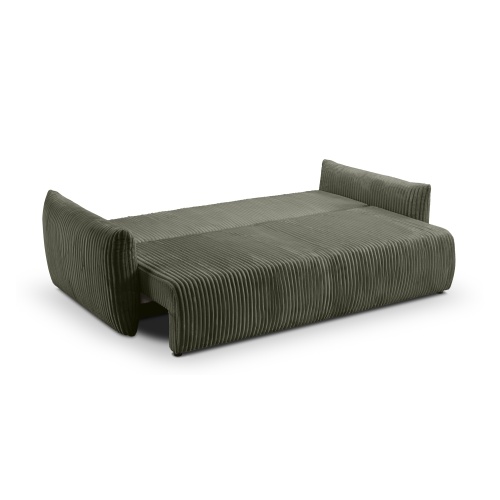Sofa rozkładana Allora z pojemnikiem, oliwkowozielona, sztruks