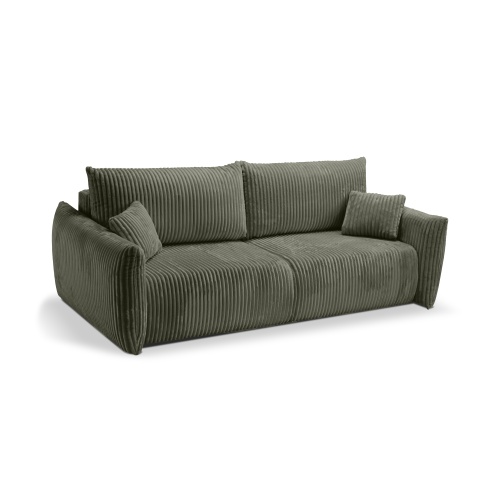 Sofa rozkładana Allora z pojemnikiem, oliwkowozielona, sztruks