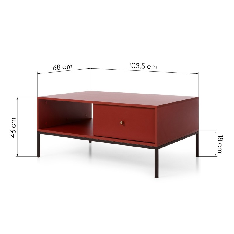 Stolik kawowy Mono 103 cm z 2 szufladami bordowy