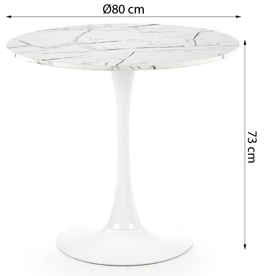 Stół okrągły Denver 80 cm biały efekt marmuru