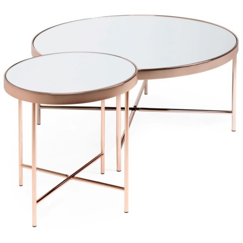 Okrągły stolik kawowy Elisa II 82 cm, miedziany/lustro