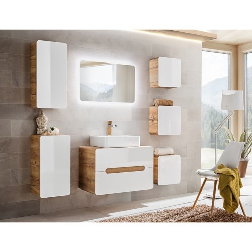 Szafka łazienkowa wisząca Aruba 75x35x22 cm biały bianco/dąb craft złoty