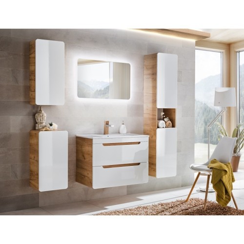 Szafka łazienkowa wisząca Aruba 75x35x22 cm biały bianco/dąb craft złoty