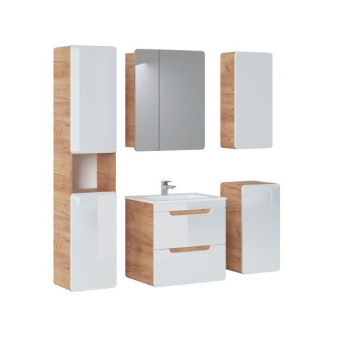Szafka łazienkowa wisząca Aruba 75x35x22 cm biały bianco/dąb craft złoty