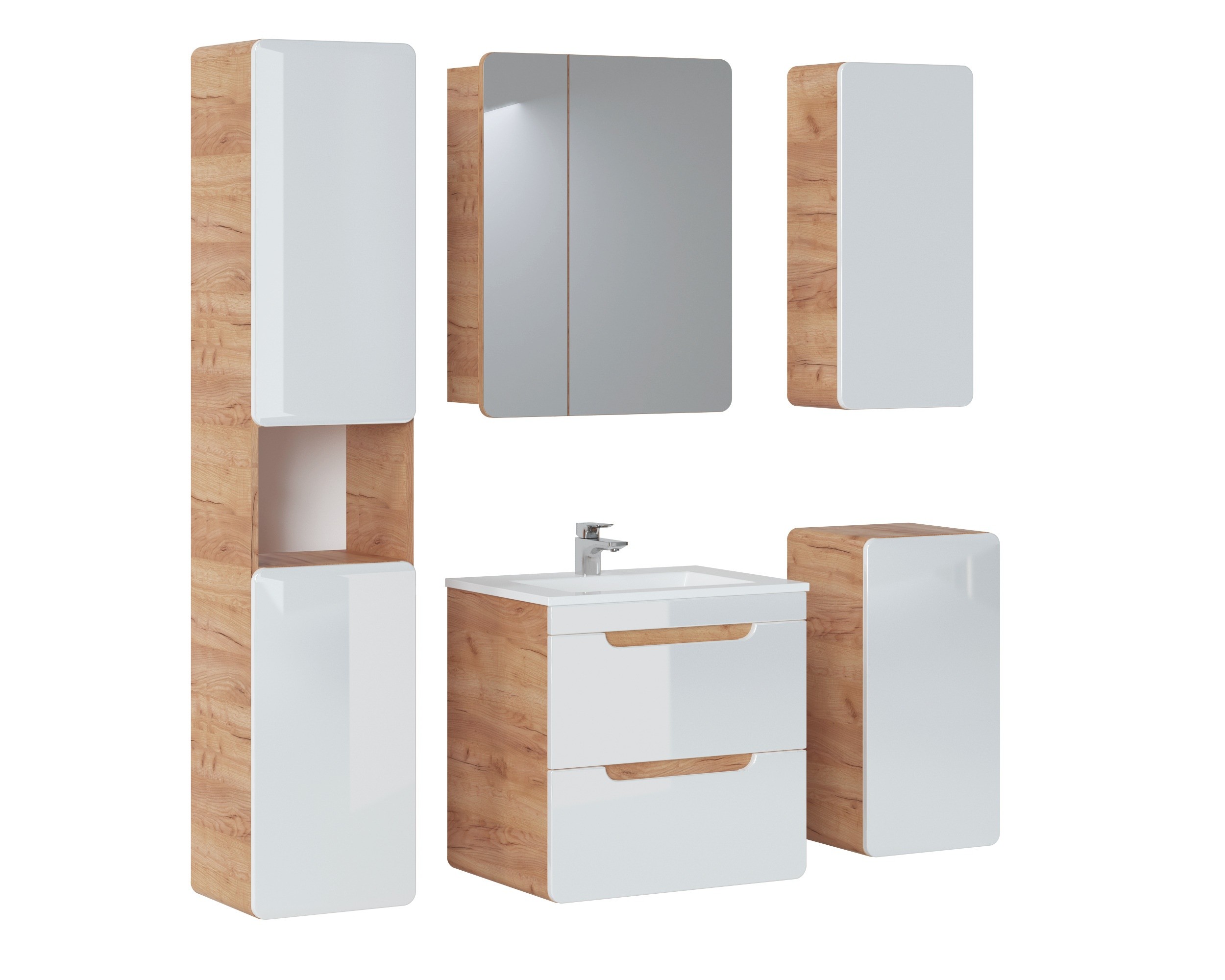 Szafka łazienkowa wisząca Aruba 75x35x22 cm biały bianco/dąb craft złoty