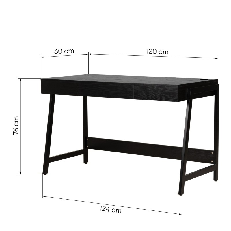 Biurko z szufladą Tulio 124 cm czarne industrialne